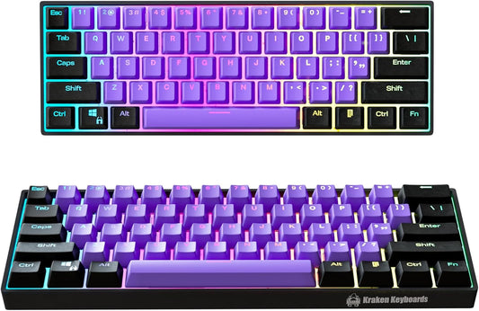 Kraken Keyboards Pro 60 Percent Keyboard 60% Gaming Keyboard Mechanical - Black & Purple - HOT SWAPPABLE - for Gaming On PC, Xbox, PlayStation & MAC (Black Lotus | Silver Switches)