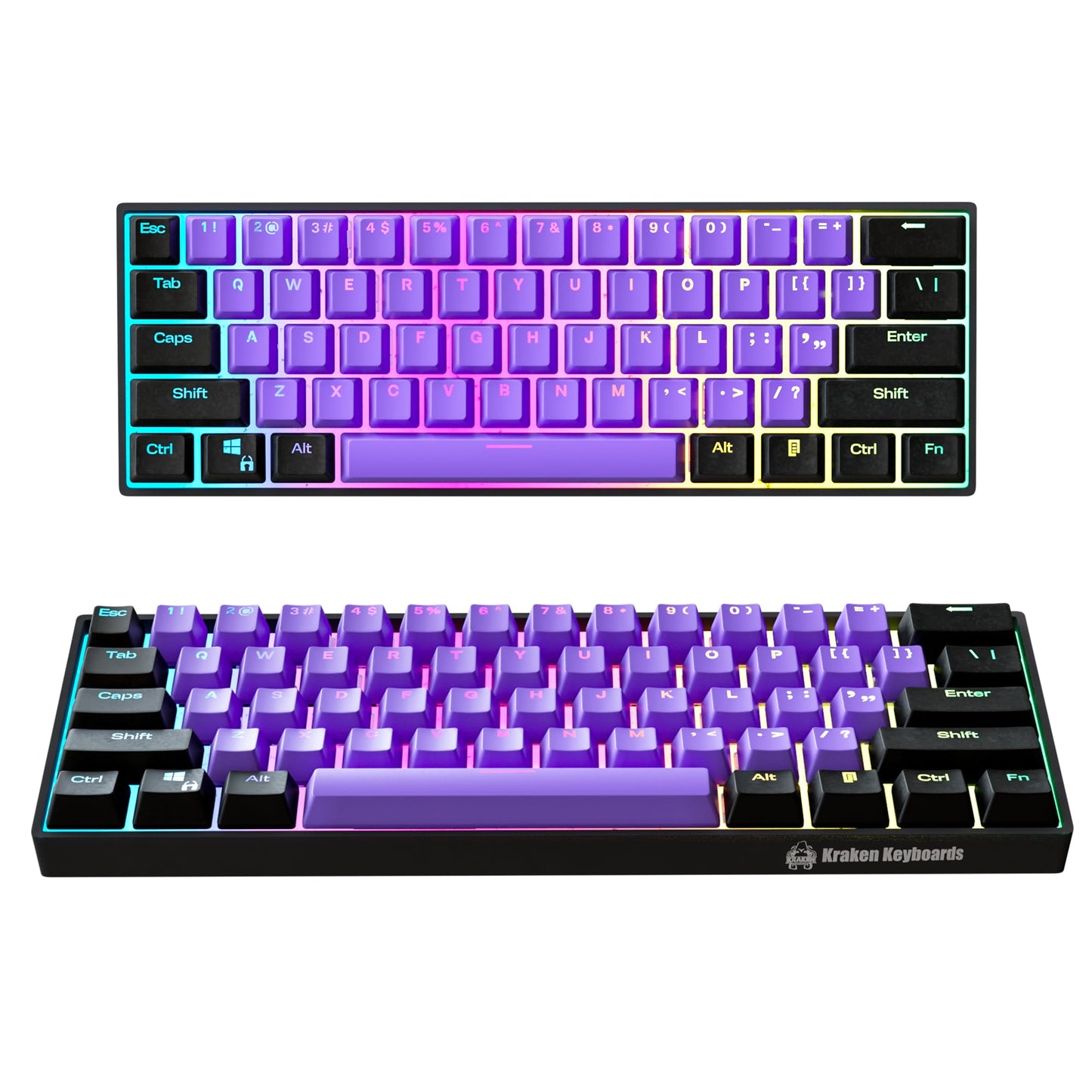 Kraken Keyboards Pro 60 Percent Keyboard 60% Gaming Keyboard Mechanical - Black & Grey - HOT SWAPPABLE - for Gaming On PC, Xbox, PlayStation & MAC (Stealth | Silver Switches)