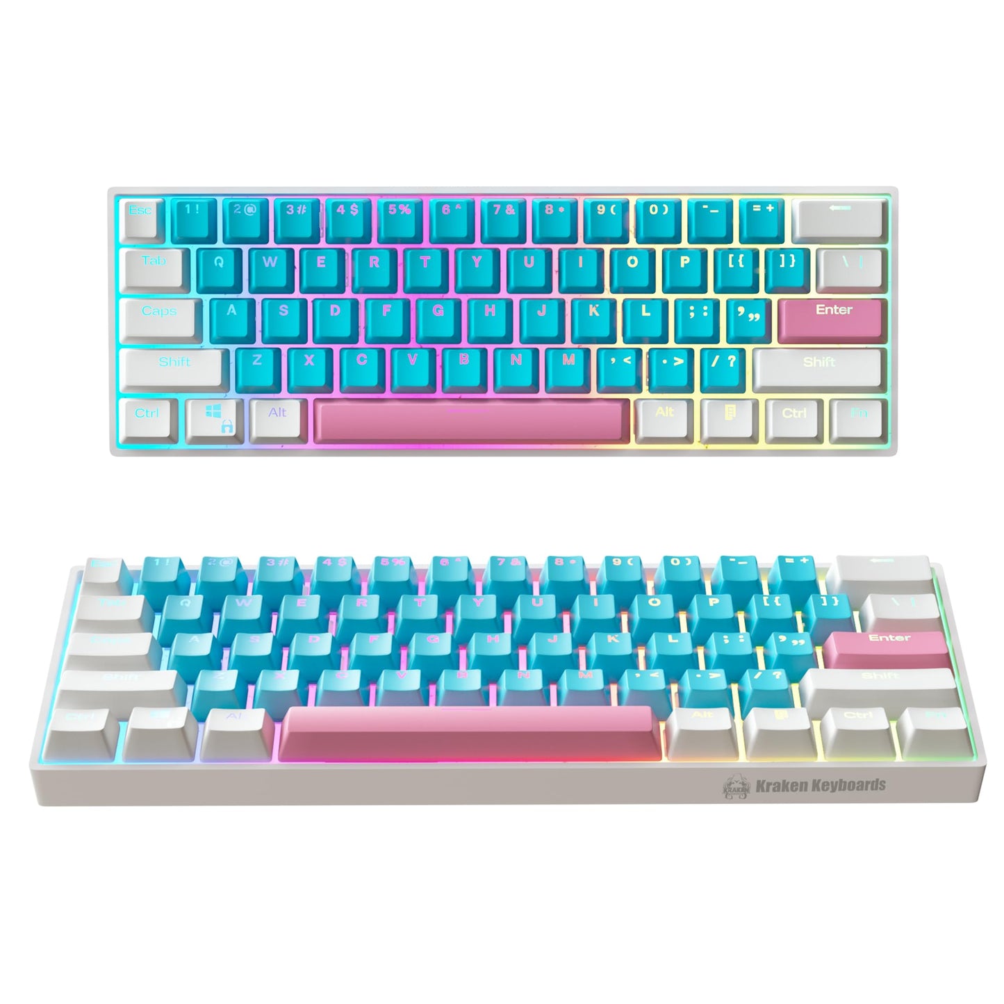 Kraken Keyboards Pro 60 Percent Keyboard 60% Gaming Keyboard Mechanical - Black & Grey - HOT SWAPPABLE - for Gaming On PC, Xbox, PlayStation & MAC (Stealth | Silver Switches)