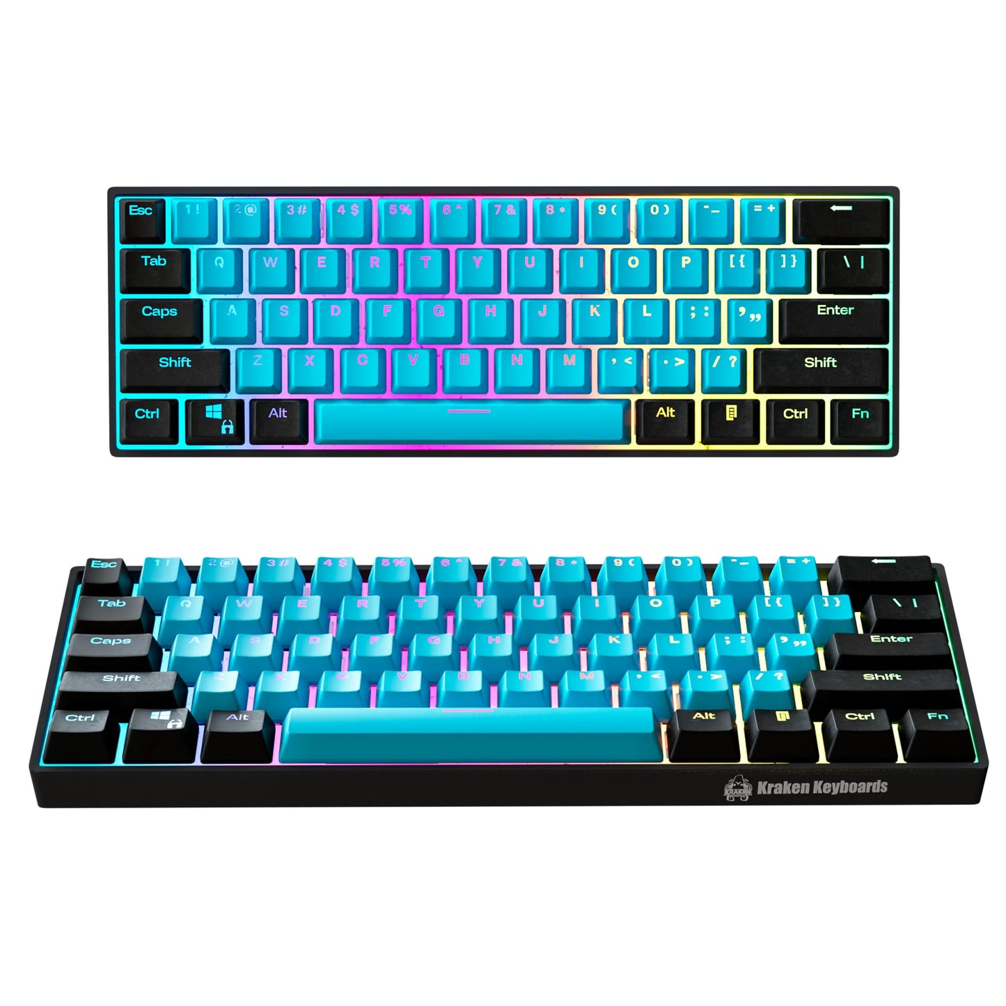 Kraken Keyboards Pro 60 Percent Keyboard 60% Gaming Keyboard Mechanical - Black & Grey - HOT SWAPPABLE - for Gaming On PC, Xbox, PlayStation & MAC (Stealth | Silver Switches)