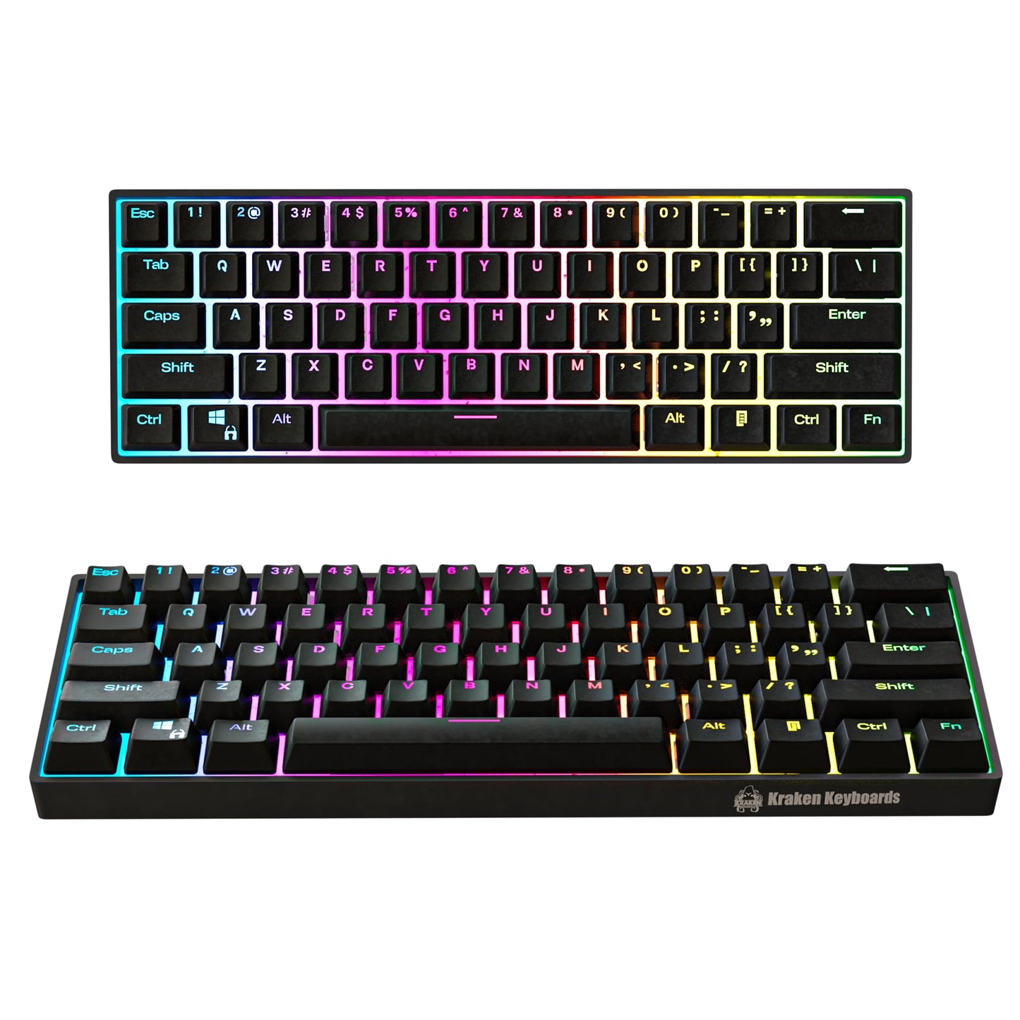 Kraken Keyboards Pro 60 Percent Keyboard 60% Gaming Keyboard Mechanical - Black & Grey - HOT SWAPPABLE - for Gaming On PC, Xbox, PlayStation & MAC (Stealth | Silver Switches)