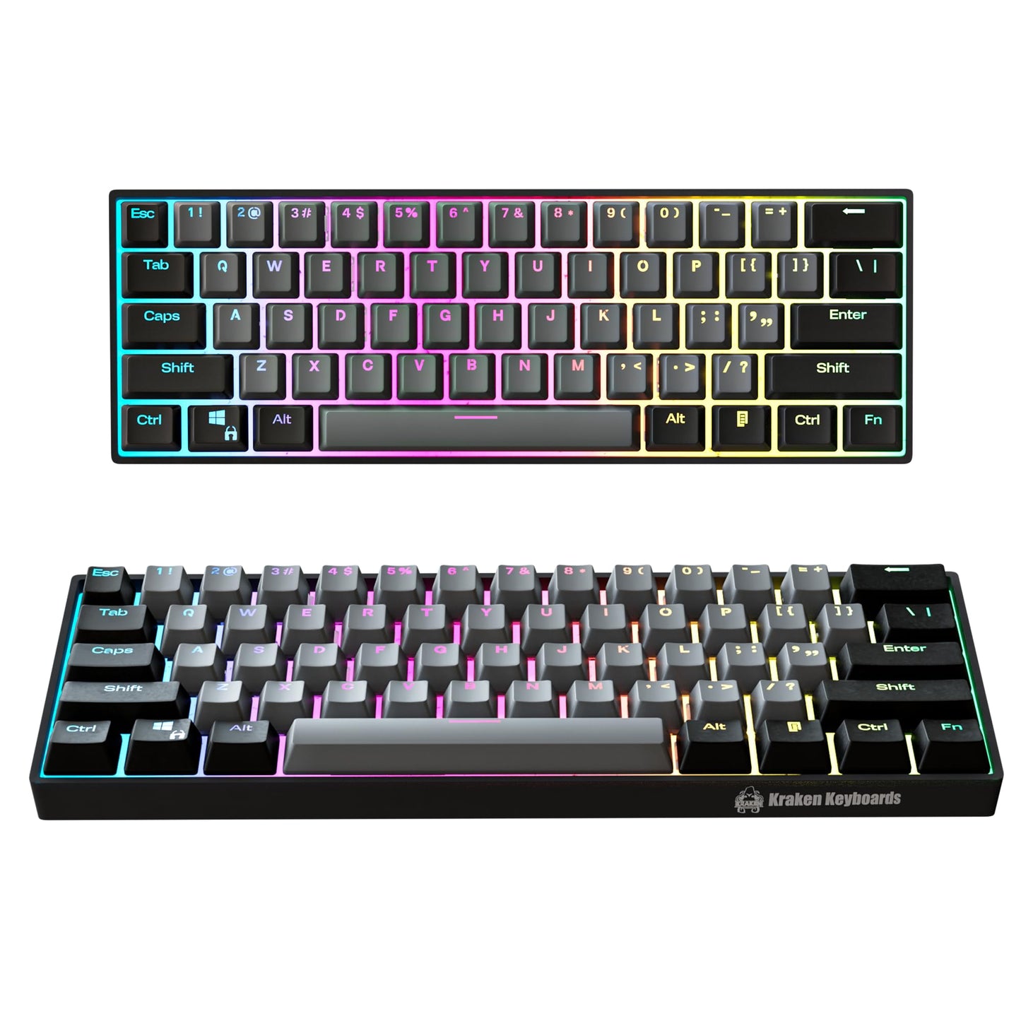 Kraken Keyboards Pro 60 Percent Keyboard 60% Gaming Keyboard Mechanical - Black & Purple - HOT SWAPPABLE - for Gaming On PC, Xbox, PlayStation & MAC (Black Lotus | Silver Switches)