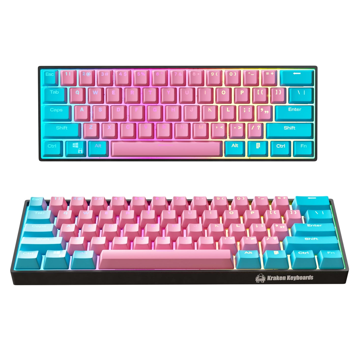 Kraken Keyboards Pro 60 Percent Keyboard 60% Gaming Keyboard Mechanical - Black & Grey - HOT SWAPPABLE - for Gaming On PC, Xbox, PlayStation & MAC (Stealth | Silver Switches)